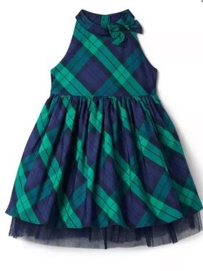 Janie and Jack Plaid Tulle Dress Marine Green Blue Formal Holiday Size 2T
